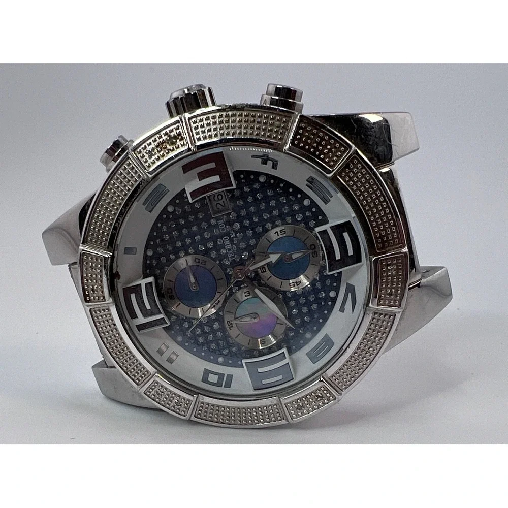 Techno Com KC Mens Chronograph‎ Watch Stainless Steel Rhinestone Accents NO BAND